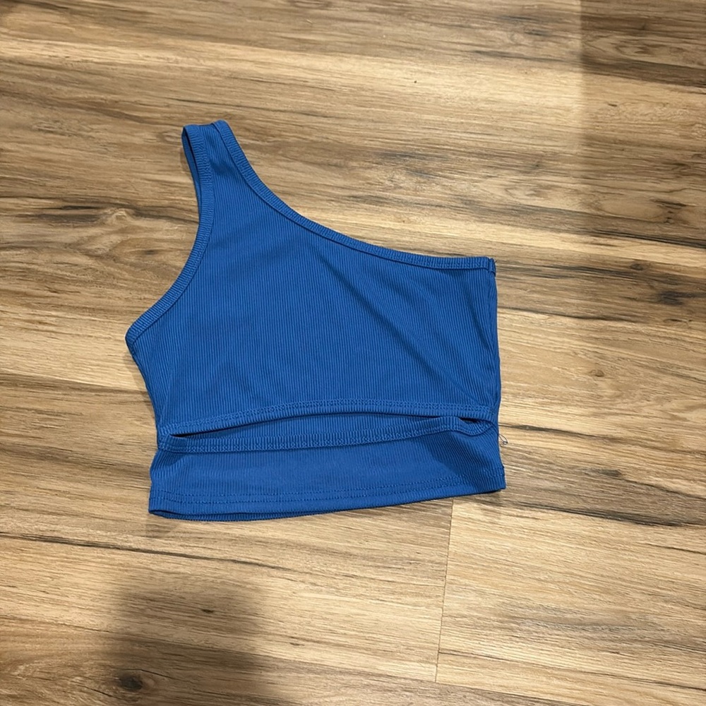 Blue one shoulder crop top